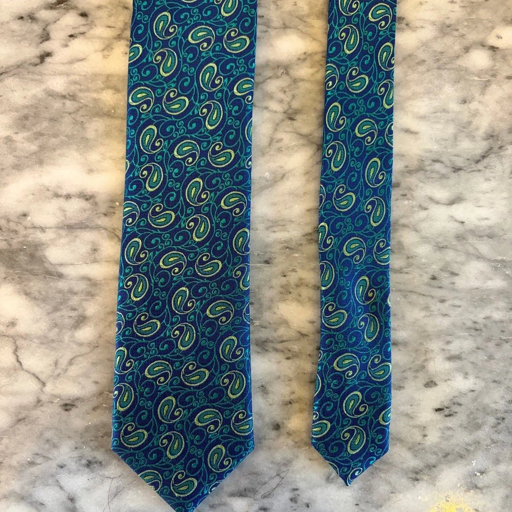 Ted Baker London‎ Men's  Blue Green Yellow Paisley Polka Dot 100% Silk Necktie